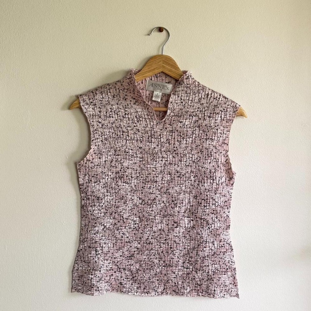 Vintage 90s Casual Corner Annex Petite Pink Crinkle Floral Sleeveless Top Size S